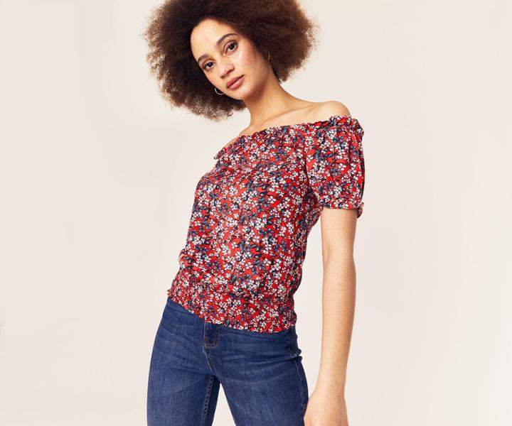 Oasis Floral Print Bardot Top