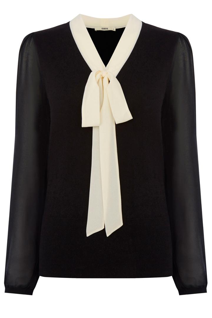 Oasis Pussy Bow Chiffon Sleeve Top
