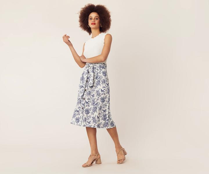 Oasis Bernie Bird Midi Skirt
