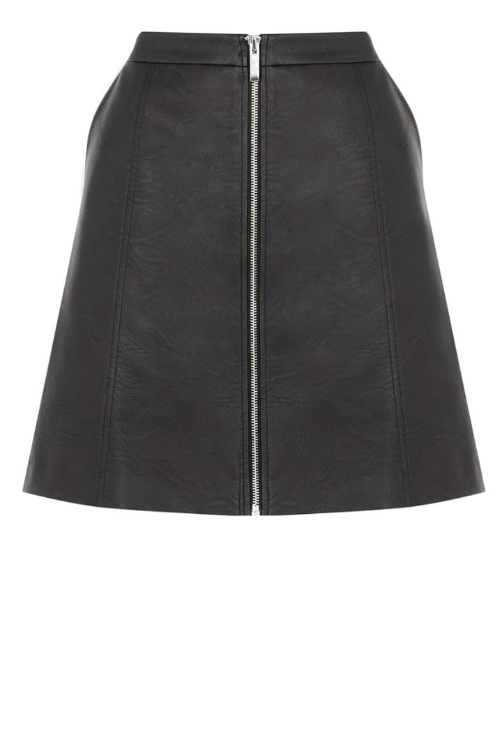 Oasis Zip Front Faux Leather Skirt
