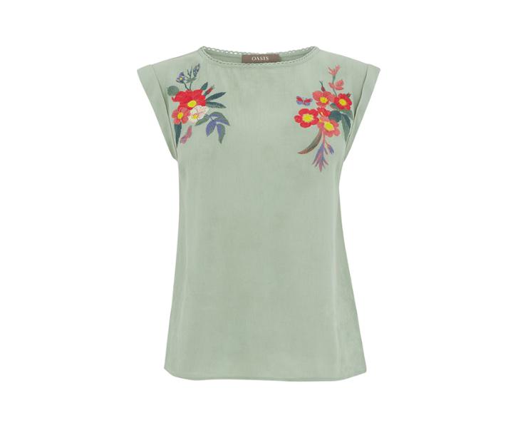 Oasis Embroidered Roll Sleeve Tee