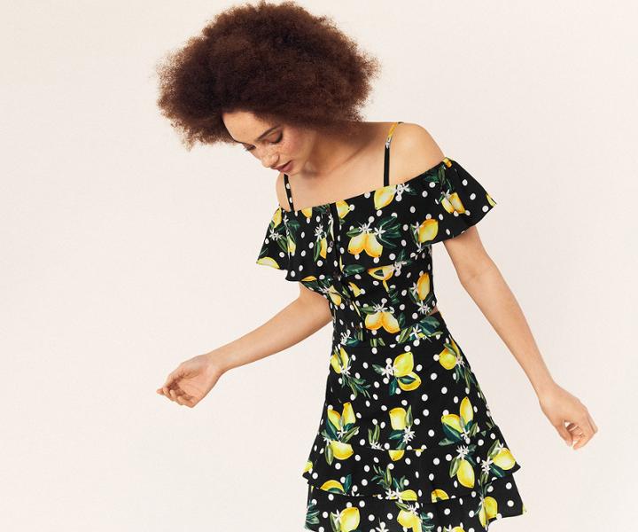 Oasis Lemon Print Bardot Top