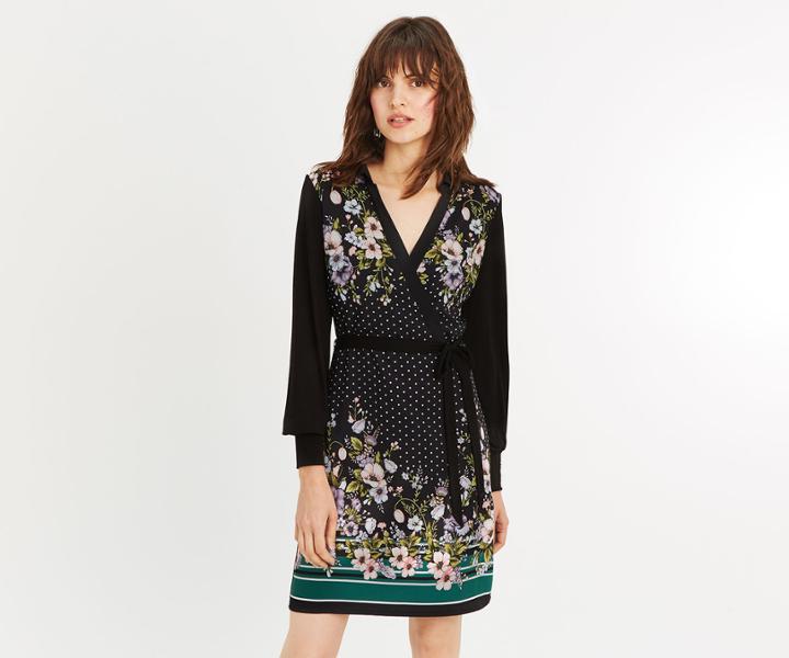 Oasis Print Knot Front Wrap Dress