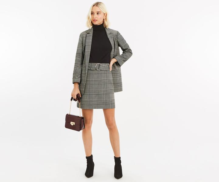 Oasis Check Belted Skirt