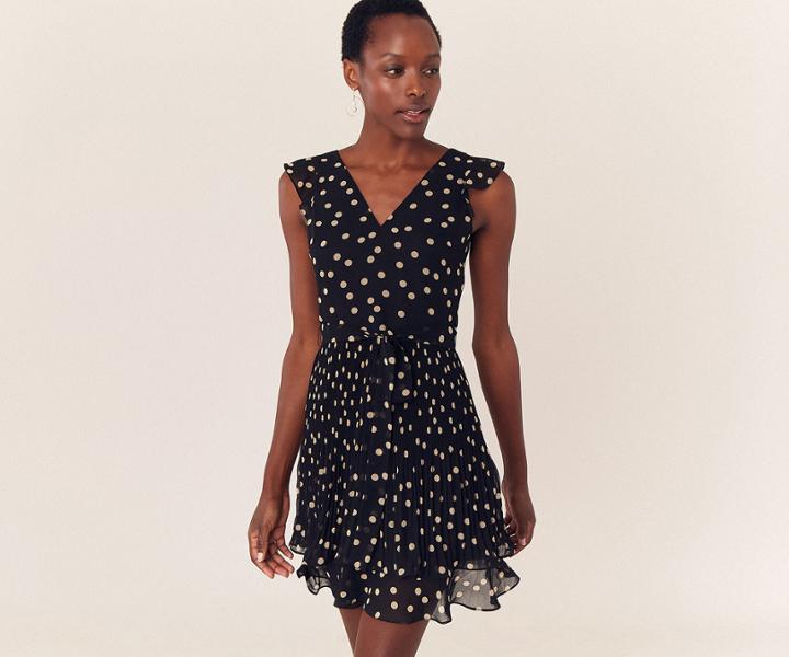 Oasis Spot Pleat Skater Dress
