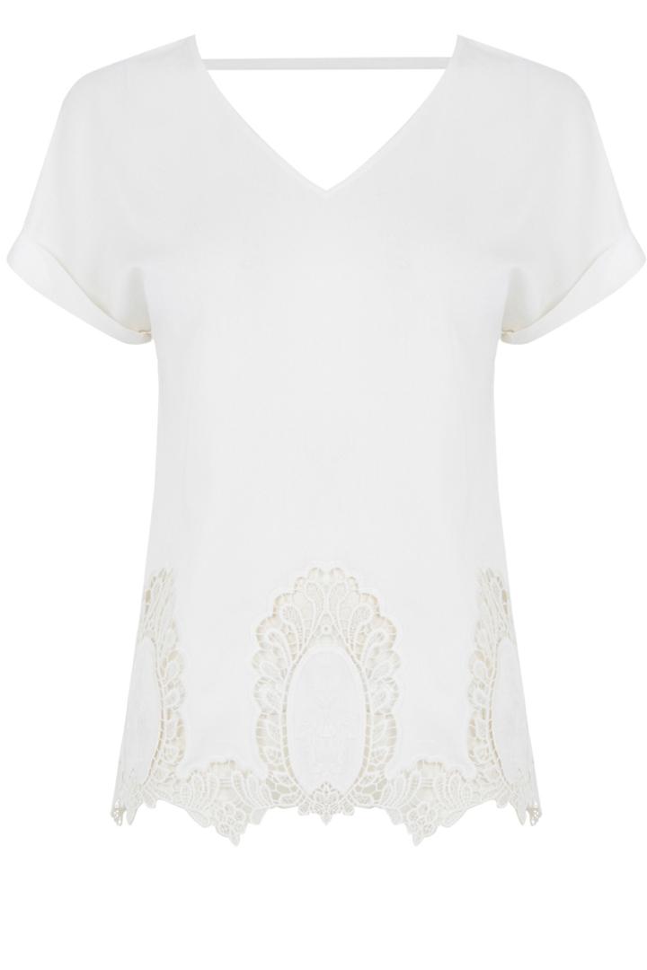 Oasis Cutwork Viscose Roll Slv Tee