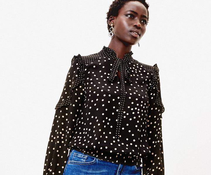 Oasis Patch Spot Pussy Bow Top