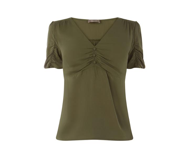 Oasis Ruched Front Frill Tea Top