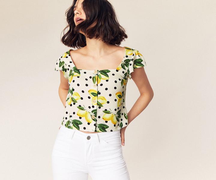 Oasis Lemon Print Square Neck Top