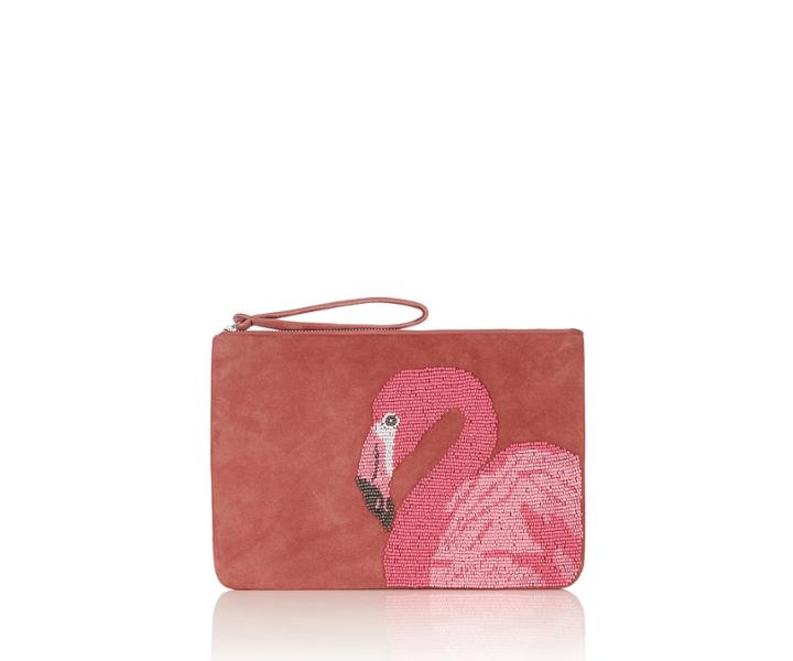Oasis Flamingo Beaded Clutch