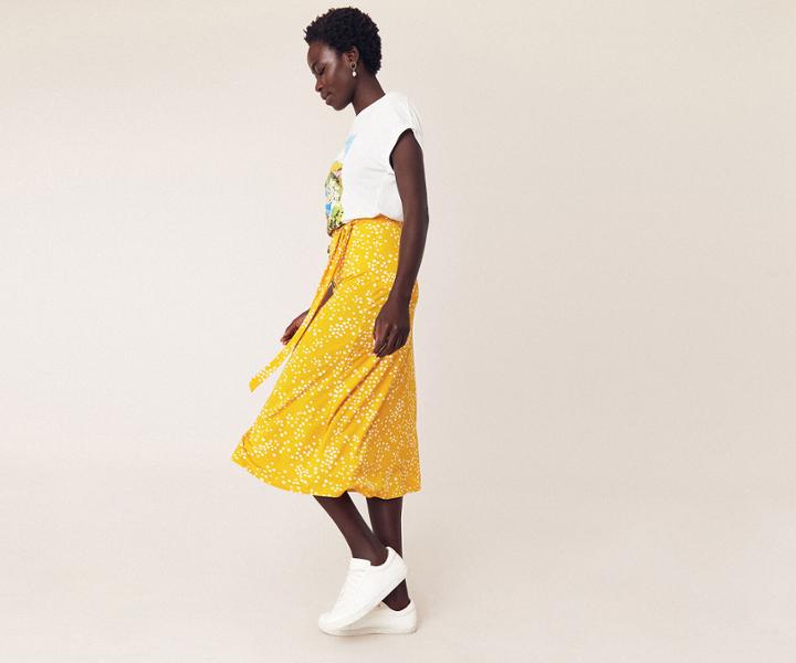 Oasis Spot Button Midi Skirt