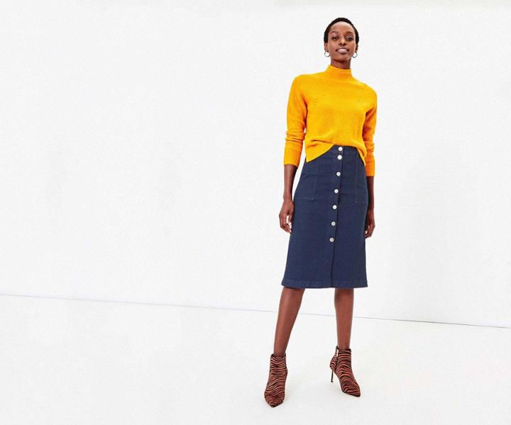 Oasis Button Denim Midi Skirt