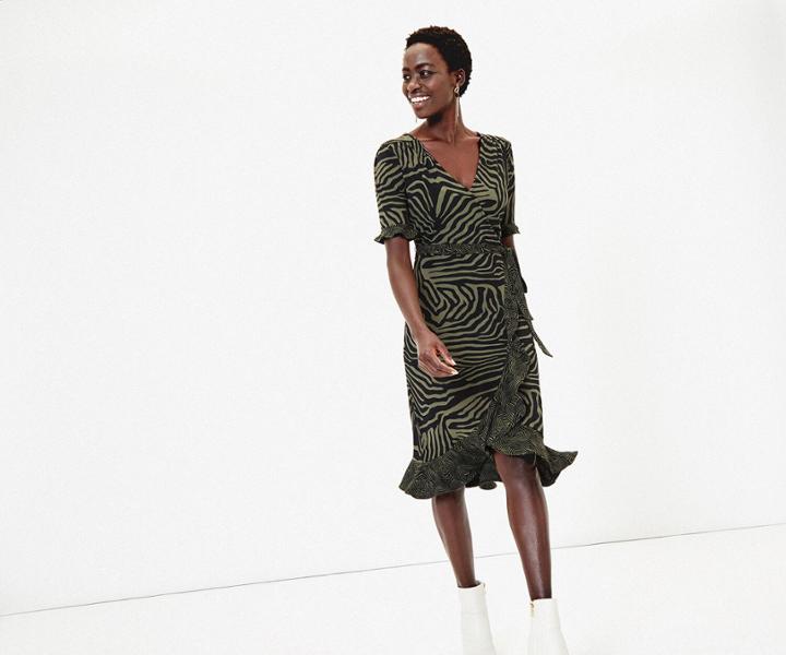 Oasis Tiger Patched Wrap Dress