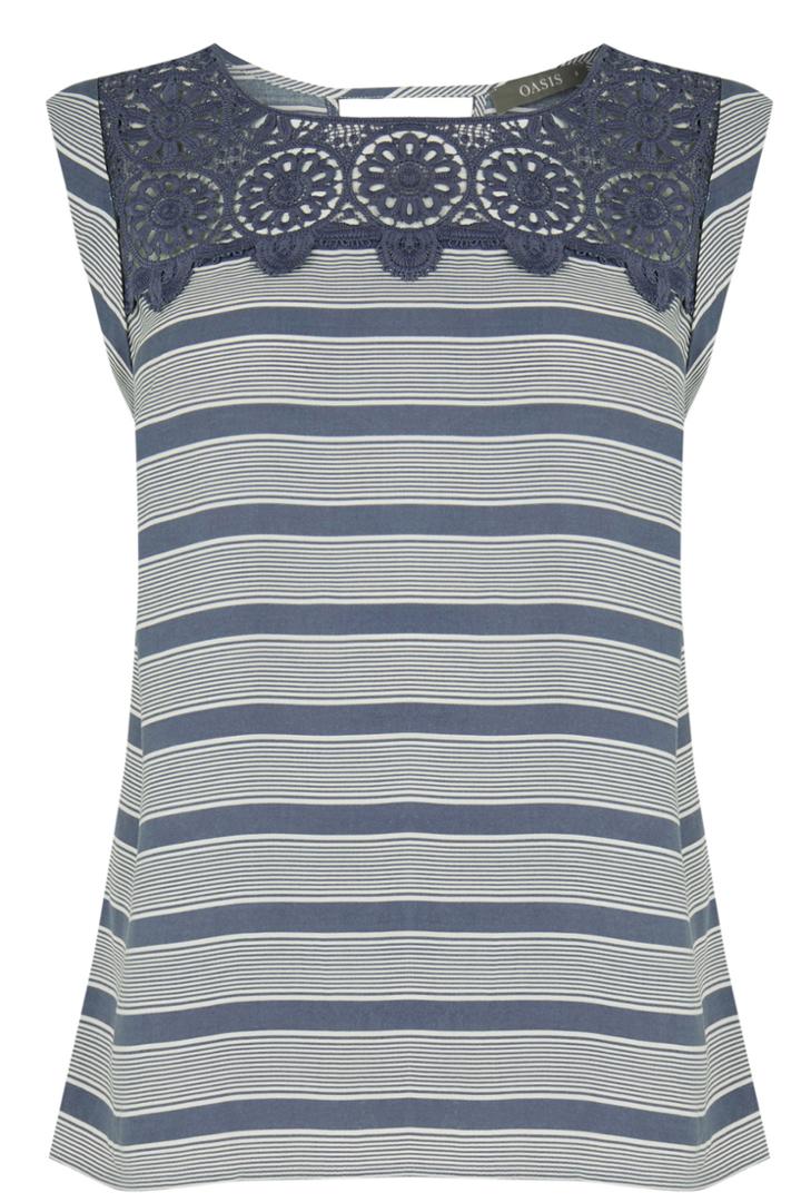 Oasis Lace Trim Stripe Top