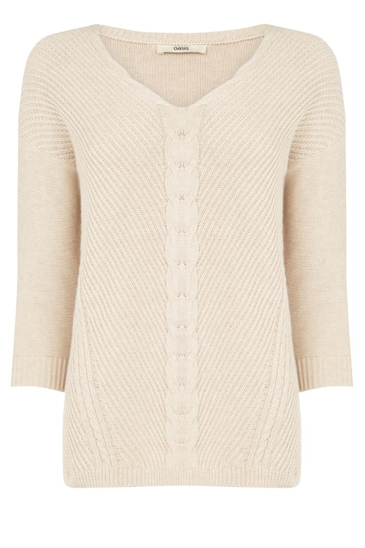 Oasis Cable Cotton V Neck Jumper