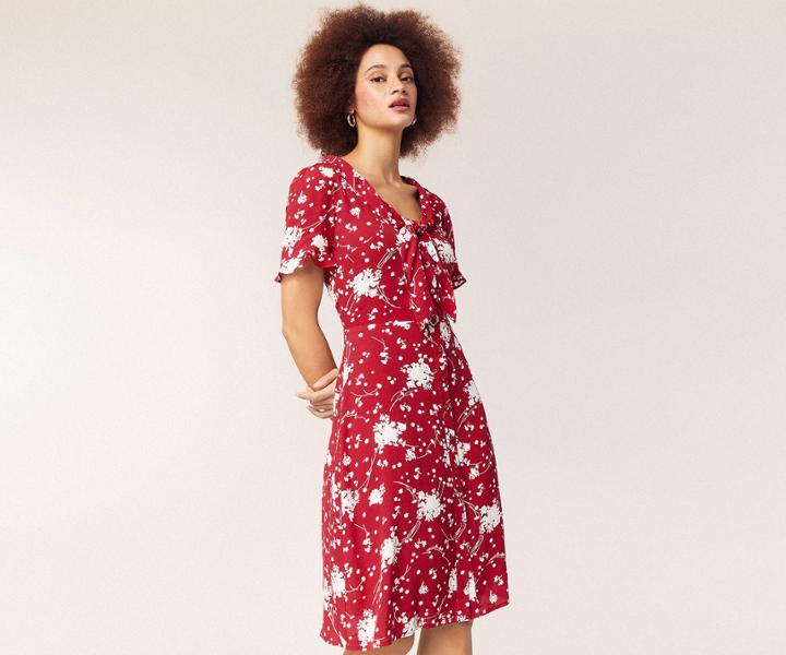Oasis Floral Tie Neck Skater Dress