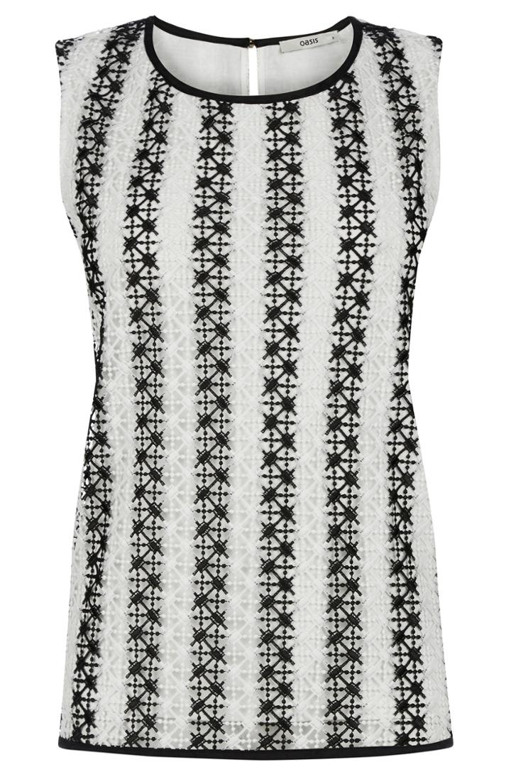 Oasis Zanzibar Stripe Lace Shell