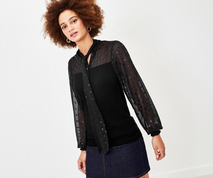Oasis Spot Tie Neck Jumper