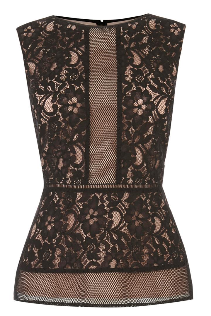 Oasis Patched Lace Peplum Top