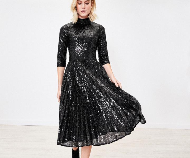 Oasis Sequin Pleated Midi Dress