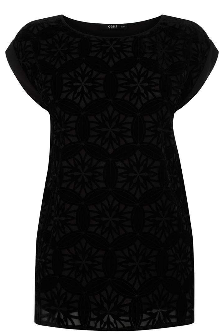 Oasis Black Roll Sleeve T-shirt