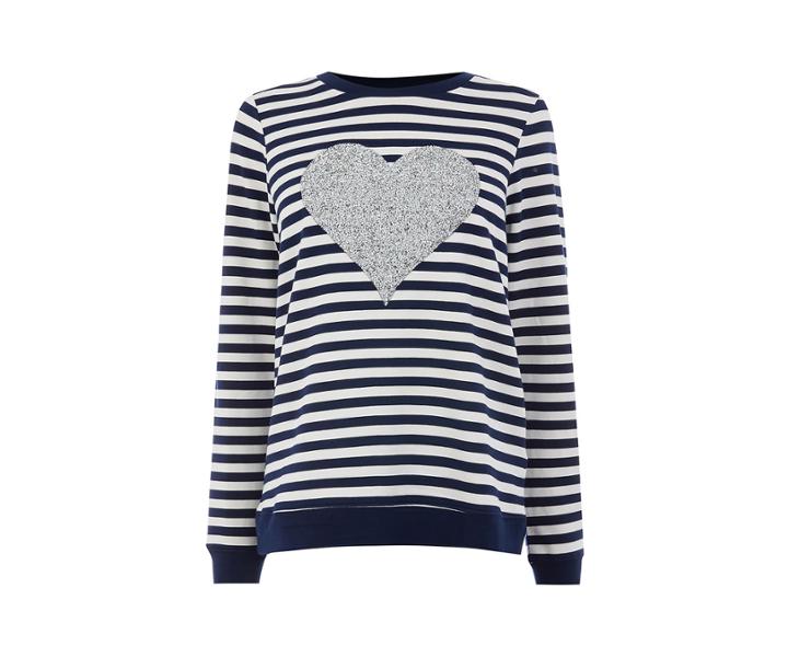 Oasis Stripe & Glitter Heart Sweat