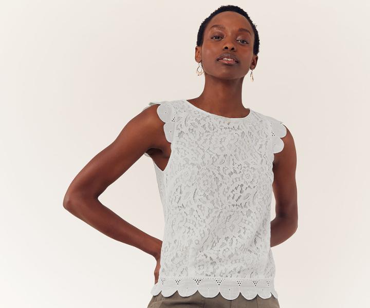 Oasis Lace Broderie Trim Top
