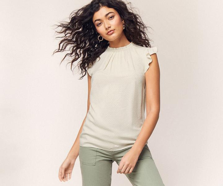 Oasis Pleated Pie Crust Neck Top