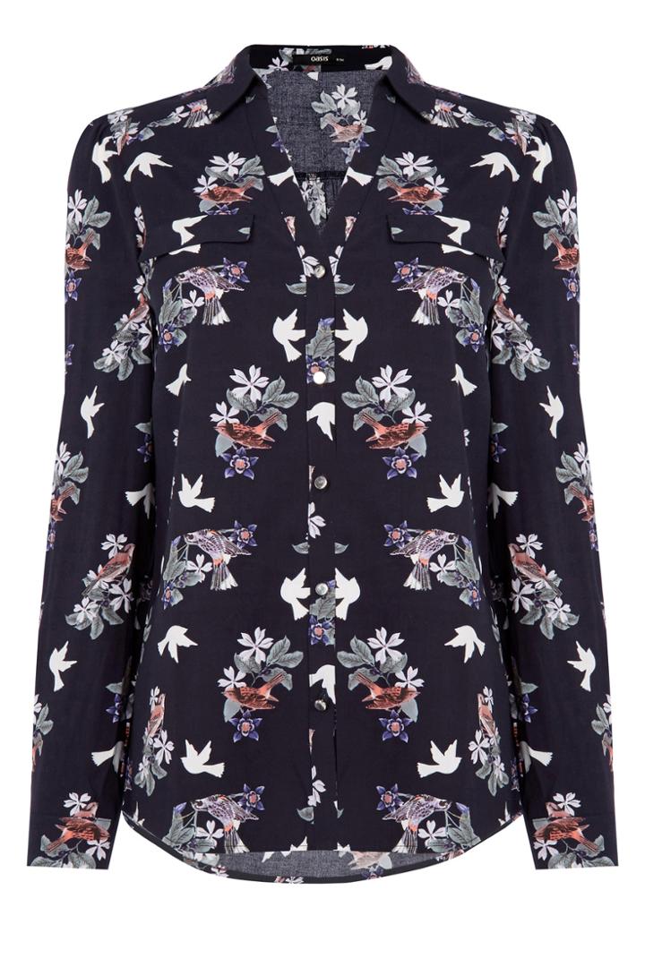 Oasis Bird Print Viscose Shirt