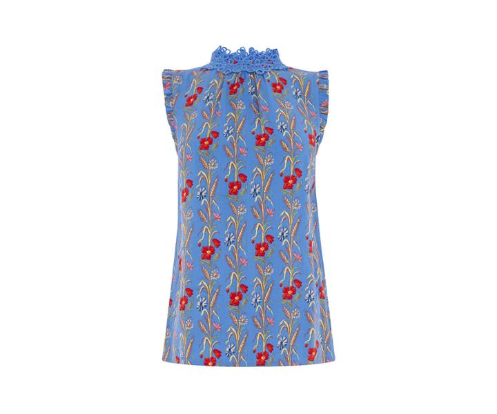 Oasis Poppy Field Lace Trim Top