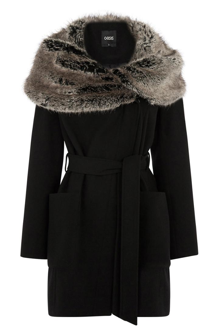 Oasis Abigail Faux Fur Collar Coat
