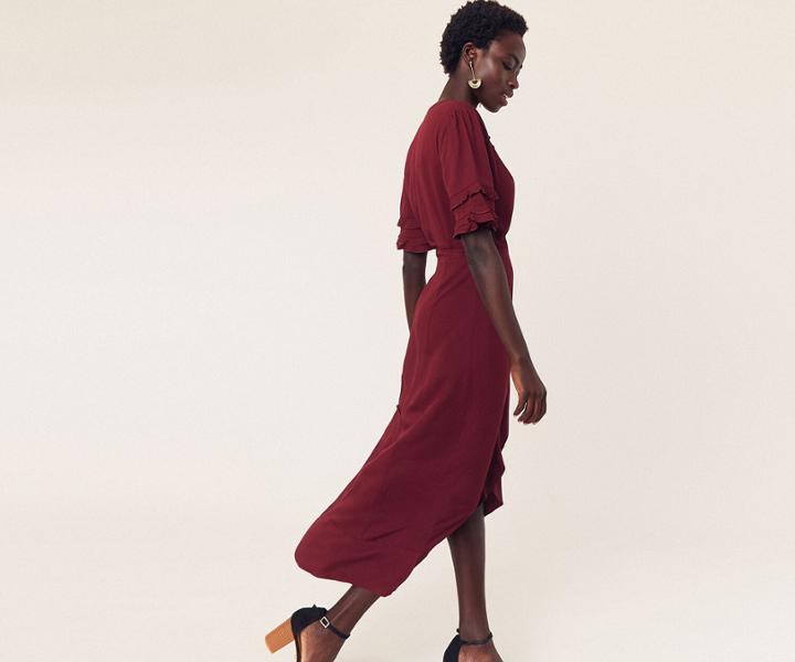 Oasis Ruffle Sleeve Midi Dress