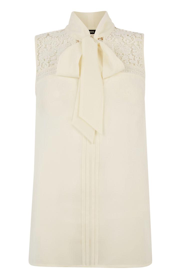 Oasis Lace Yoke Pussy Bow Blouse