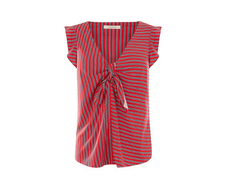 Oasis Patched Stripe Tie Front Top