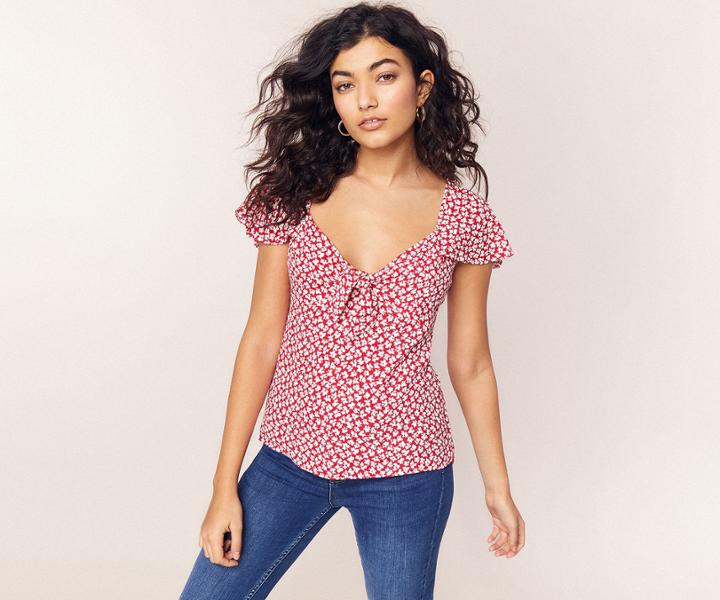 Oasis Ditsy Floral Tie Front Top
