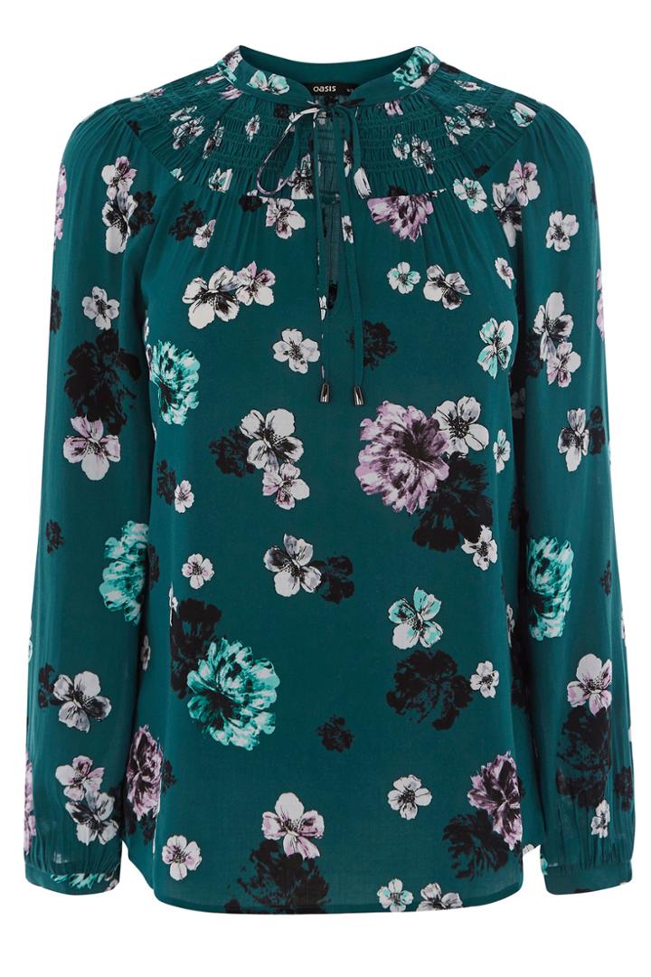 Oasis Peony Viscose Smocked Blouse