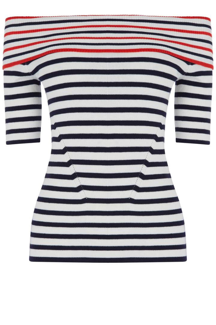 Oasis Stripe Ss Bardot Knit Top