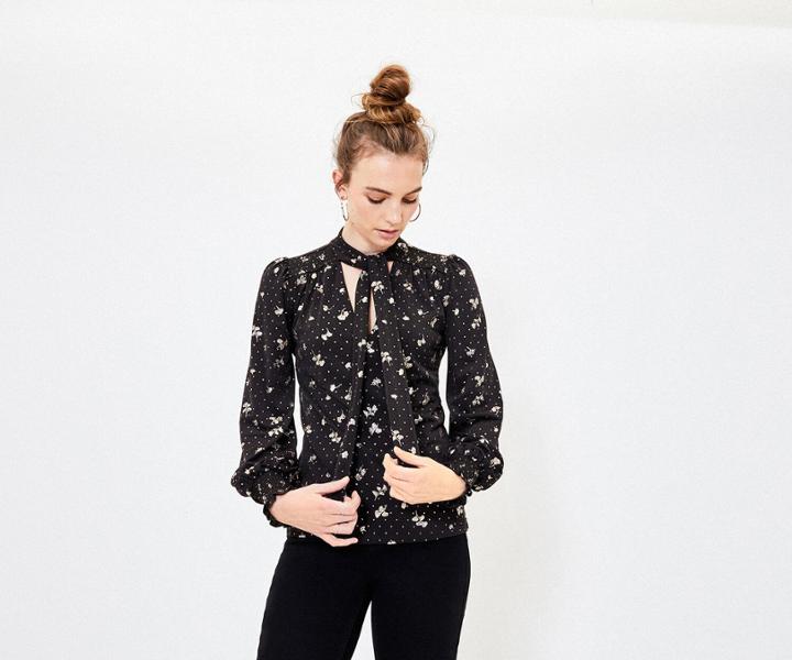 Oasis Foil Leaf Bow Blouse