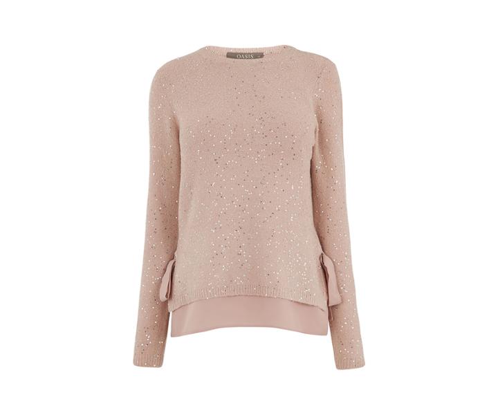 Oasis Sophie Sequin Woven Mix Jumper