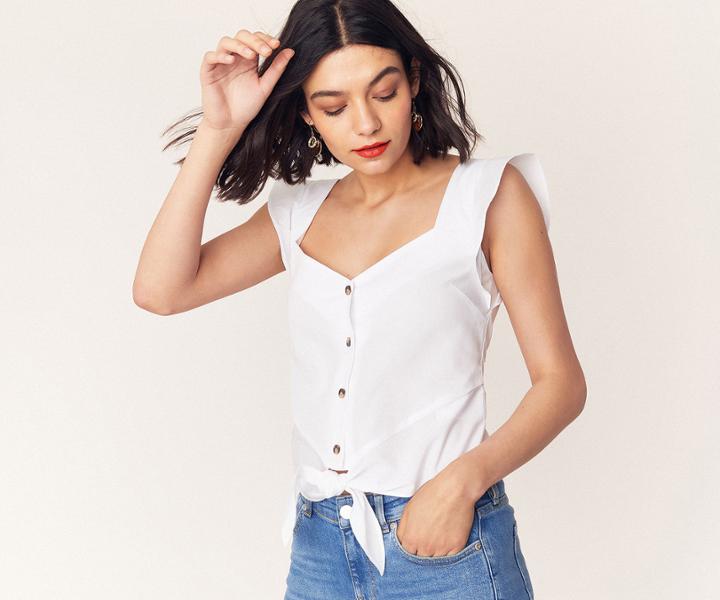 Oasis Tie Front Button Top