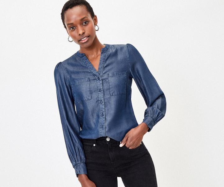 Oasis Collarless Denim Shirt