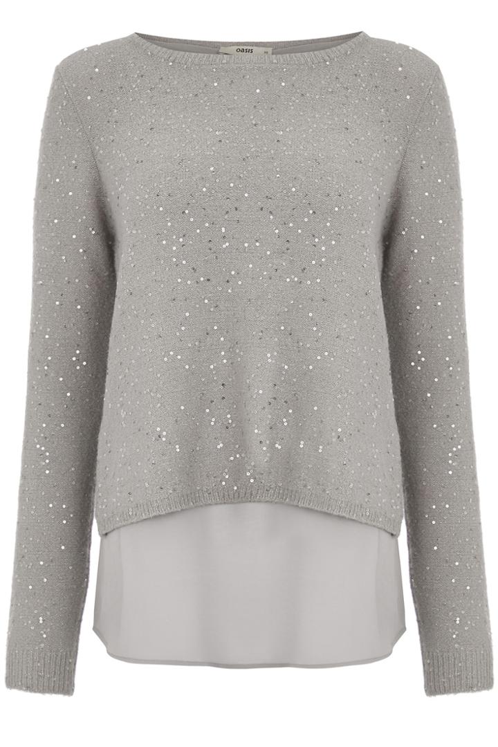 Oasis Sequin Wrap Back Knit