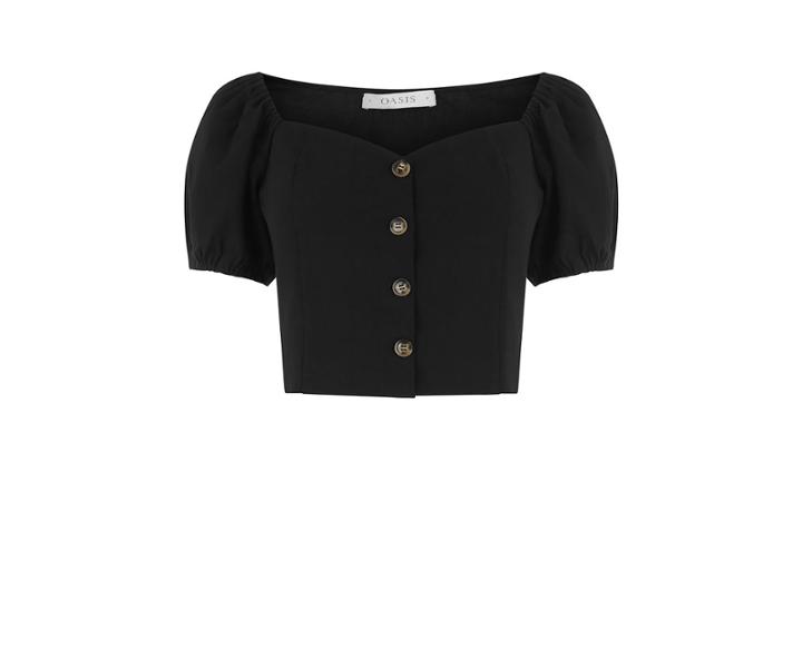 Oasis Button Puff Sleeve Crop Top