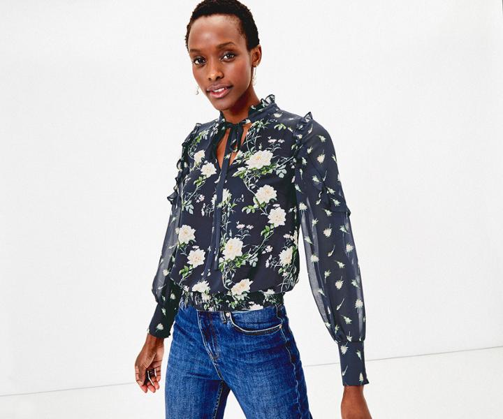 Oasis Floral Pussy Bow Top