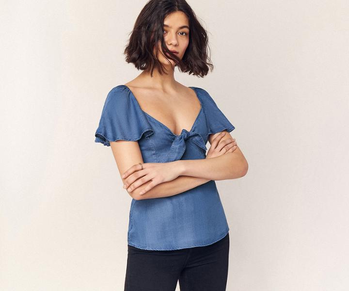 Oasis Denim Tie Front Top