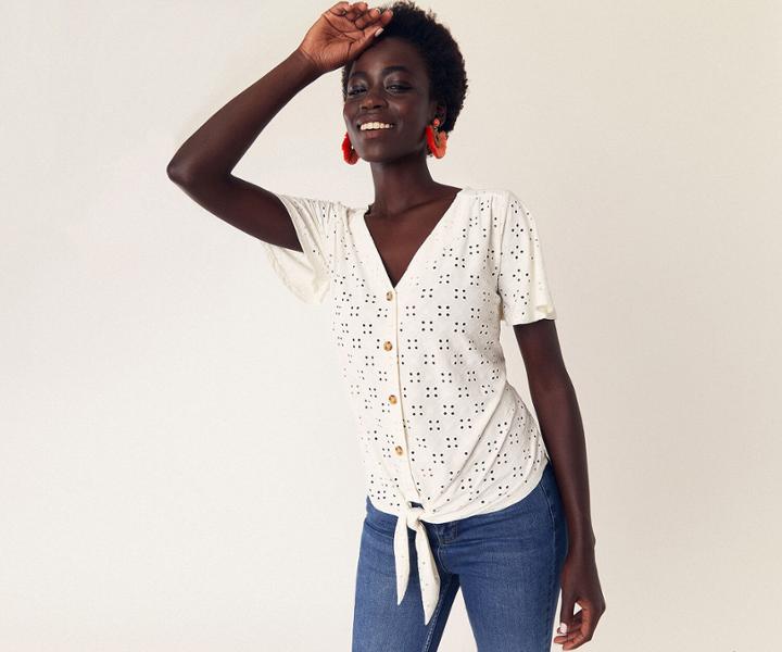 Oasis Broderie Button Tie Top