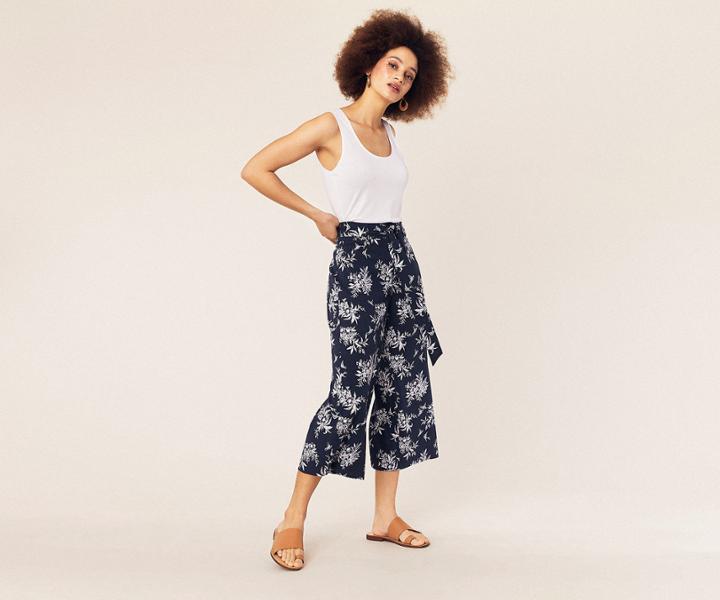 Oasis Bird Print Crop Wide Leg