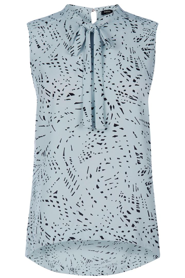 Oasis Graphite Print Tie Neck Shell