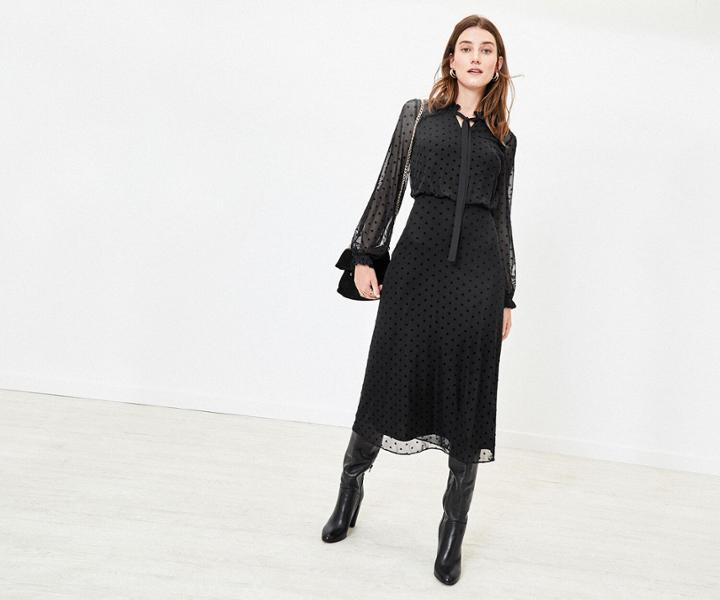 Oasis Spot Pussy Bow Midi Dress