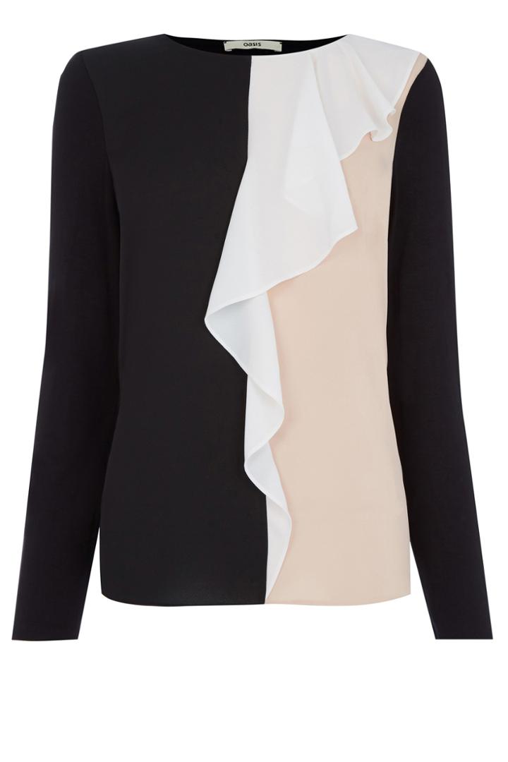 Oasis Colour Block Ruffle Blouse